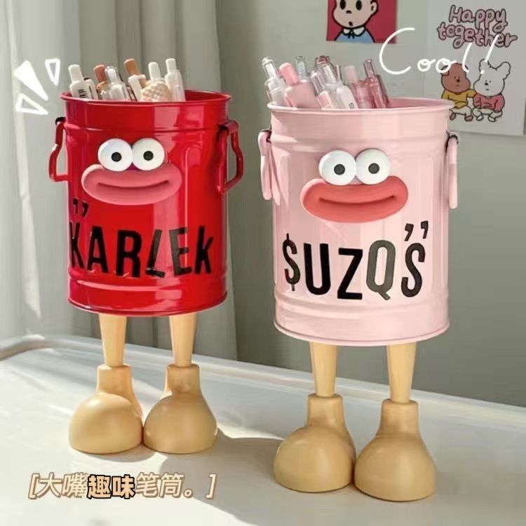 ins High appearance level cartoon personality pen holder student desktop office large capacity cute simple retro storage bucket pic 5