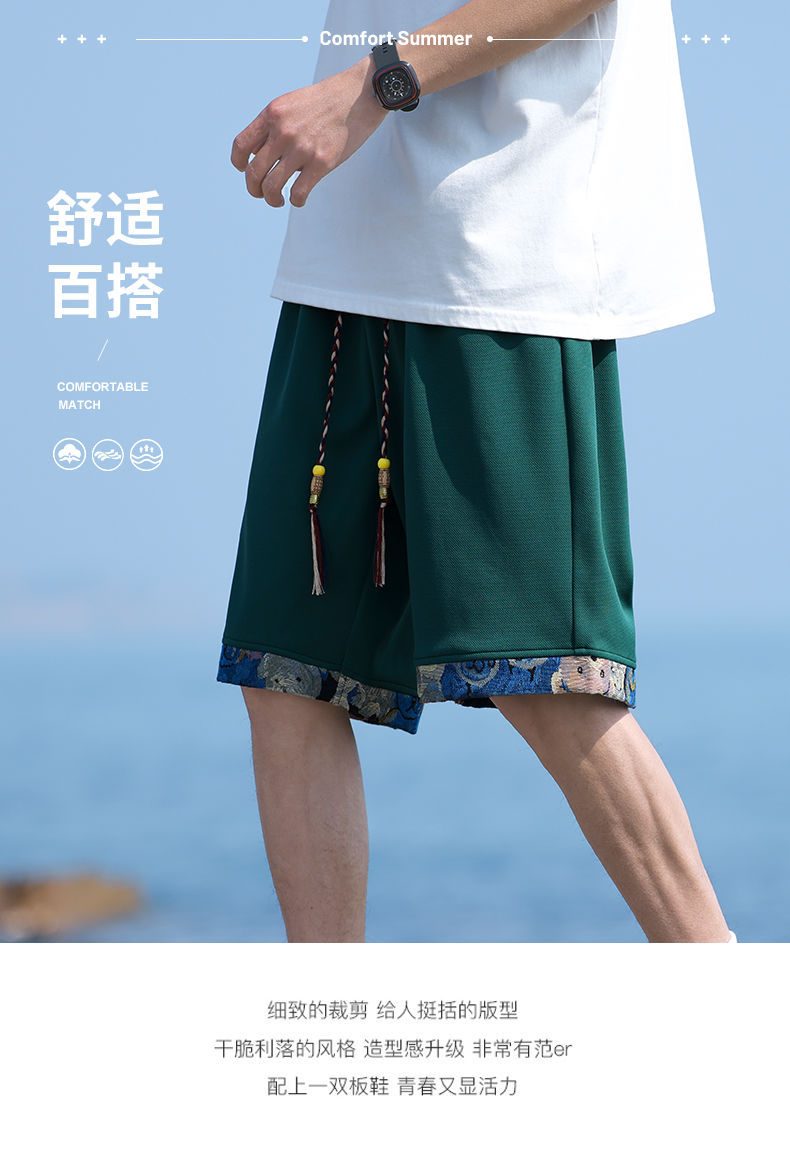 国潮新中式运动短裤男夏季新款沙滩裤潮牌国风刺绣休闲重磅篮球五分裤详情1