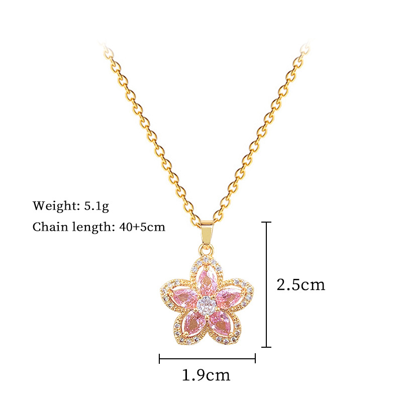 【钛钢】粉色五瓣花满钻轻奢气质华丽满钻项链女百搭锁骨链钛钢详情6