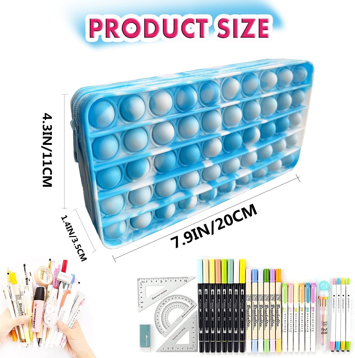 Venta directa de fábrica bolsa de pluma de silicona con cremallera cuadrada estudiante papelería almacenamiento bolsa de pluma caja de pluma portátil pic 3