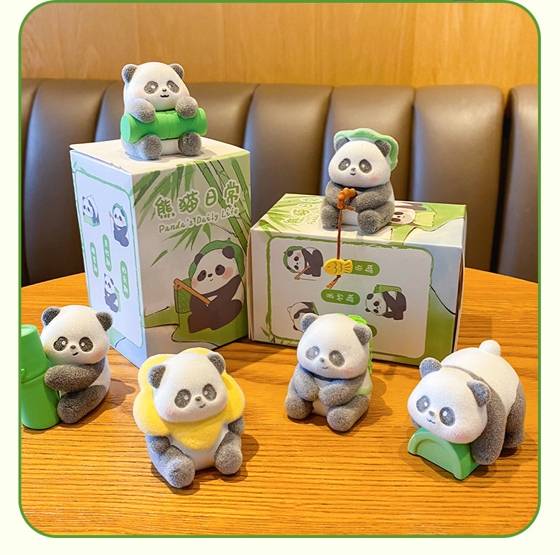 原创熊猫日常系列植绒树脂摆件潮玩精致车载家居桌面装饰品小摆件详情18