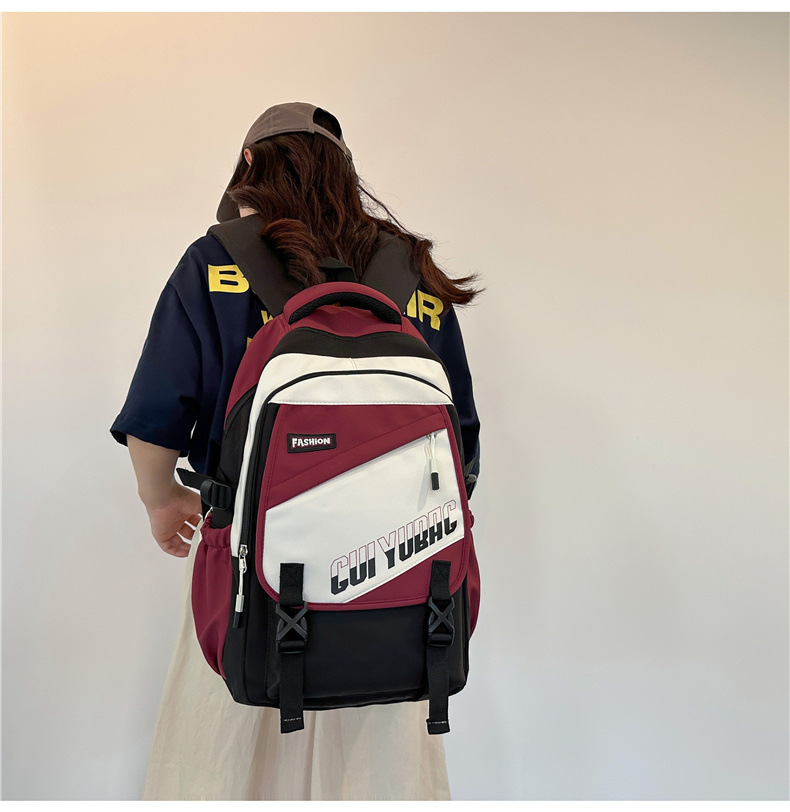 批发跨境双肩包韩版百搭书包撞色大学生高中大容量短途旅行背包详情40
