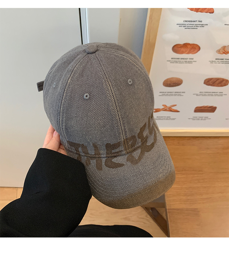 American retro letter grey baseball cap for women, wide brim, big face to show off, small baseball cap, versatile, big head circumference hat, clothing accessories pic 13