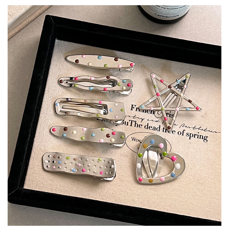 y2k color polka dot metal hair clip, female forehead fringe clip, sweet and cool Spice girl duckbill clip, hair clip headwear pic 4