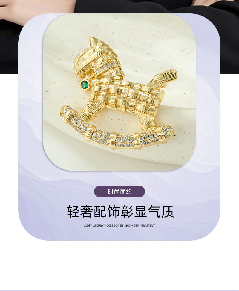 Diseño original niño bonito trenzado patrón con circonio agitador caballo broche aleación de cobre oro real chapado delicado pin broche pic 12