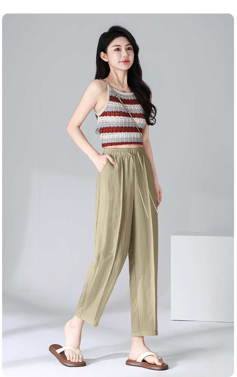 Summer thin Tencel linen nine-inch pants for women, elastic high-waisted tapered pants, 2025 new style Halon pants, cigarette tube pants for women pic 14