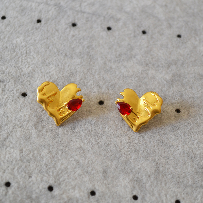 新春彩蛋清仓特价回馈欧美复古小众设计黄铜镀金个性气质耳钉耳饰详情25