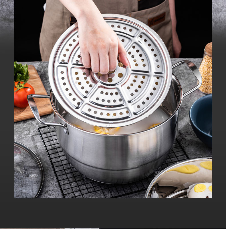 Stainless steel soup pot, thickened double-layer steamer, double-bottom milk pot, household multi-functional soup steamer for both steaming and boiling, wholesale pic 16
