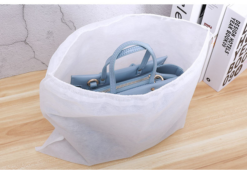 Factory direct sales of non-woven fabric bags, flat-mouth packaging bags, thick dust-proof bags for shoes, storage shoe covers, white printed logo pic 11