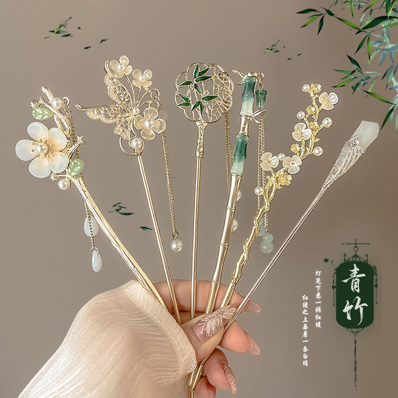 高级感新中式发钗铃兰花发簪超仙步摇流苏盘发簪古风汉服发饰头饰详情1