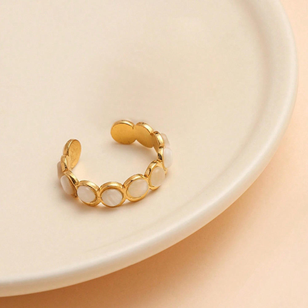 欧美跨境不锈钢戒指 珍珠开口戒指女轻奢高级感钛钢饰品批发厂家详情6