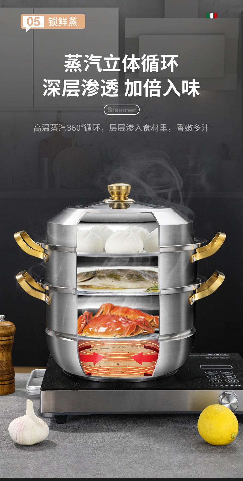 316不锈钢蒸锅三层大蒸锅大容量汤锅蒸屉复底蒸锅蒸包子专用蒸锅详情13