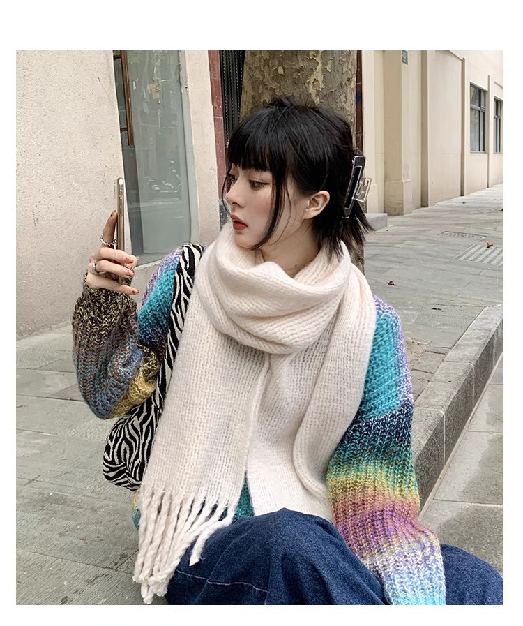 韩版纯色针织毛线围巾女秋冬季保暖ins学生软妹情侣款百搭围脖男详情11