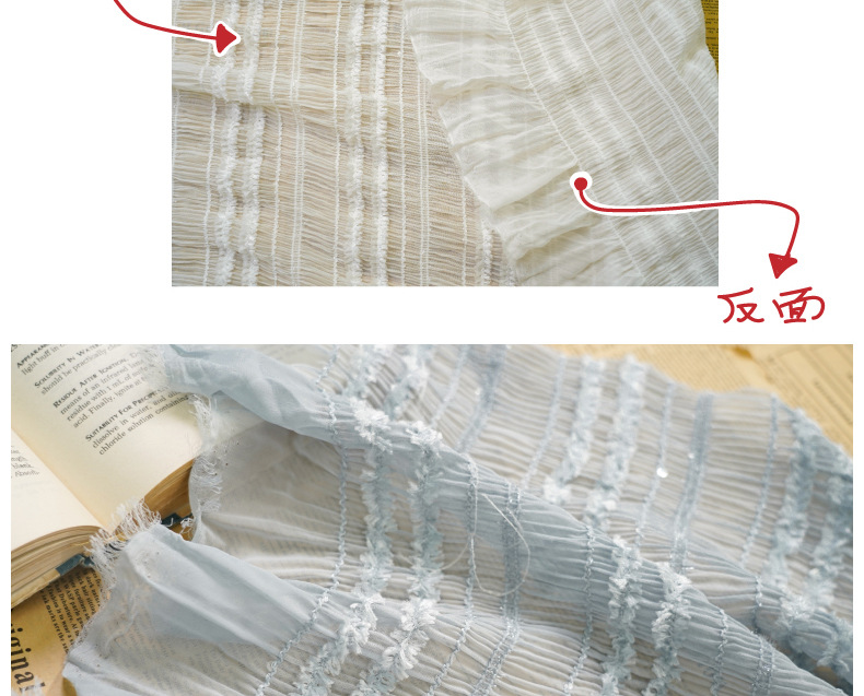 Summer new style chiffon striped crocheted black ear-trimmed pleated fabric multi-color fairy dress, wedding dress and evening gown fashion fabric pic 15