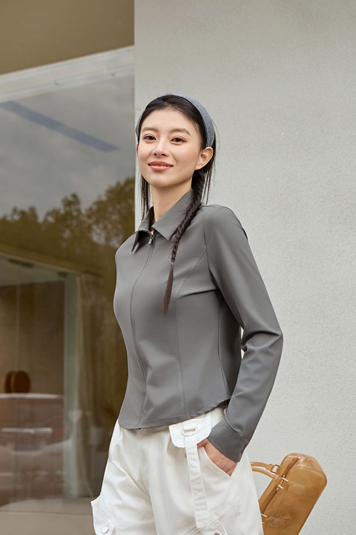 Counter quality lapel slimming sun-protective shirt, small waist sun-protective shirt, cool natural gauze sun-protective shirt, shoulder length 8022 pic 6
