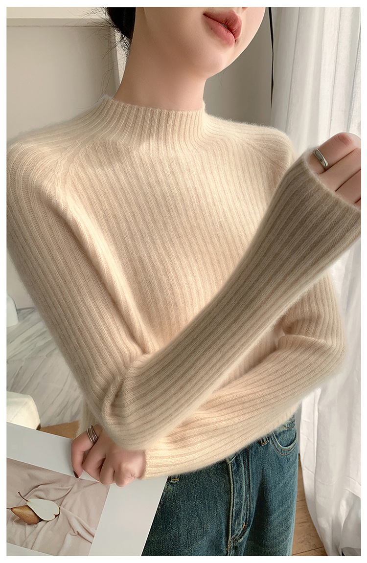 100% cashmere semi-high-neck cashmere sweater for women in autumn and winter, long-sleeved knitted base layer, thick warm sweater for women pic 24