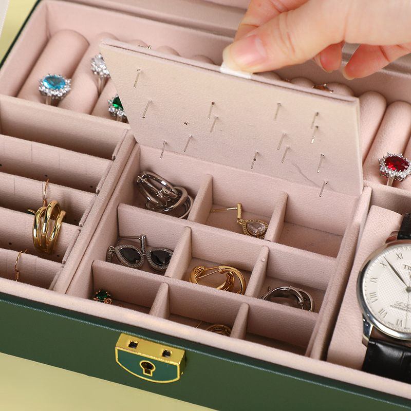Chenyang Jewelry Box, diamond-shaped leather single and double layer retro storage stud necklace, ring bracelet and jewelry box pic 12
