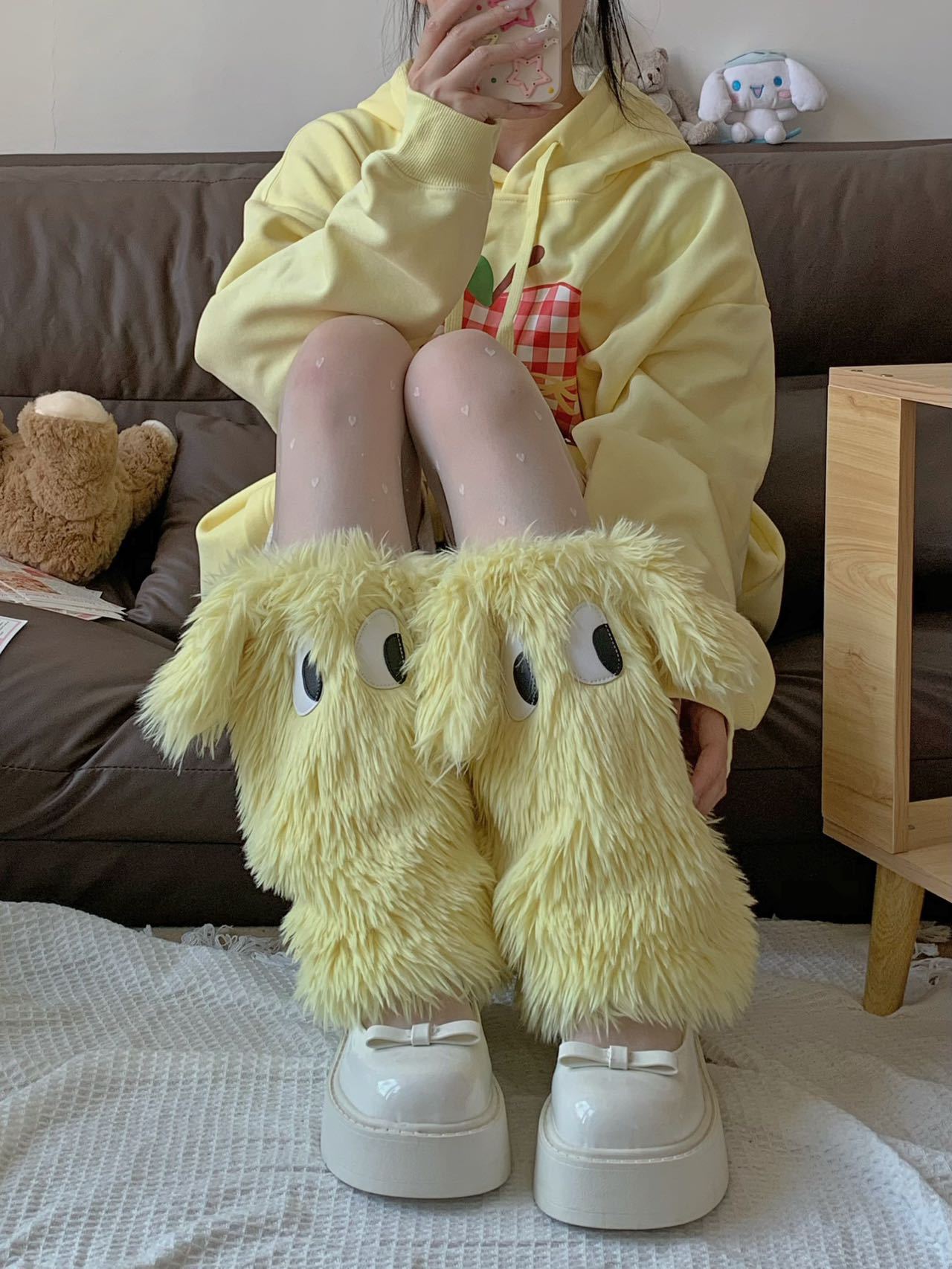 原创Y2K怪怪眼毛绒时尚保暖袜套毛毛腿袜保暖加厚腿套堆堆袜脚套详情16