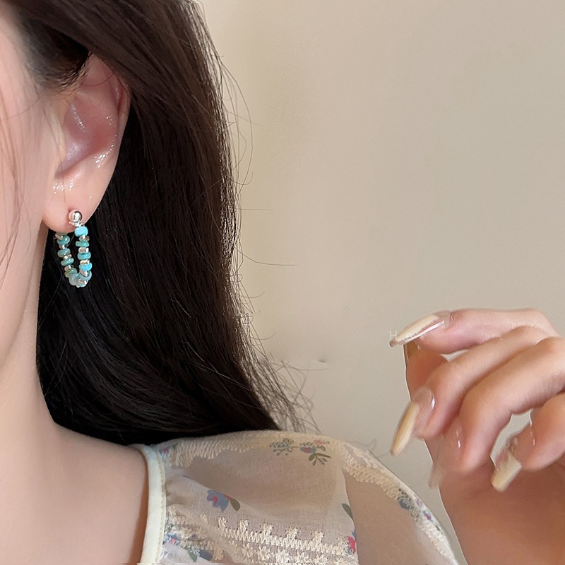 彩色串珠耳环女小众设计简约轻奢百搭耳环高级感复古气质耳饰批发详情7
