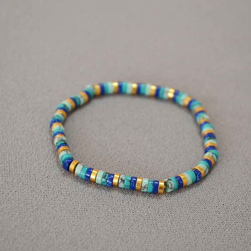 欧美小众复古文艺波西米亚风绿松石隔片串珠简约气质弹力手链手串详情5