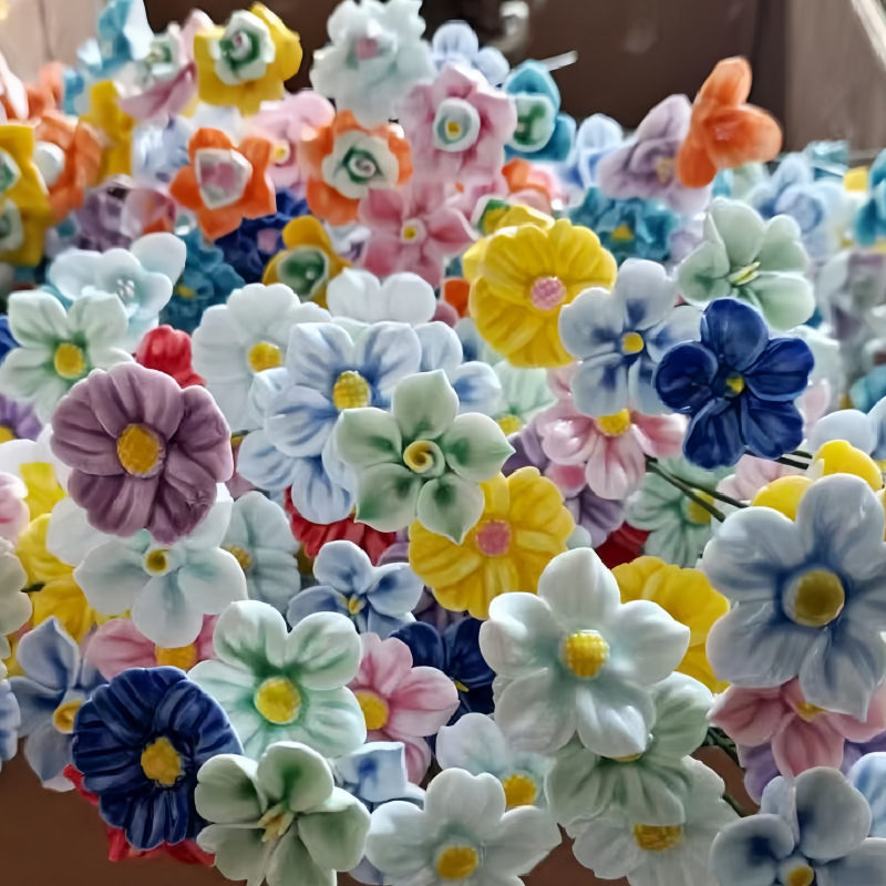 景德镇高温手工陶瓷花朵仿真假花装饰摆件花束DIY手捏陶瓷花永生详情2