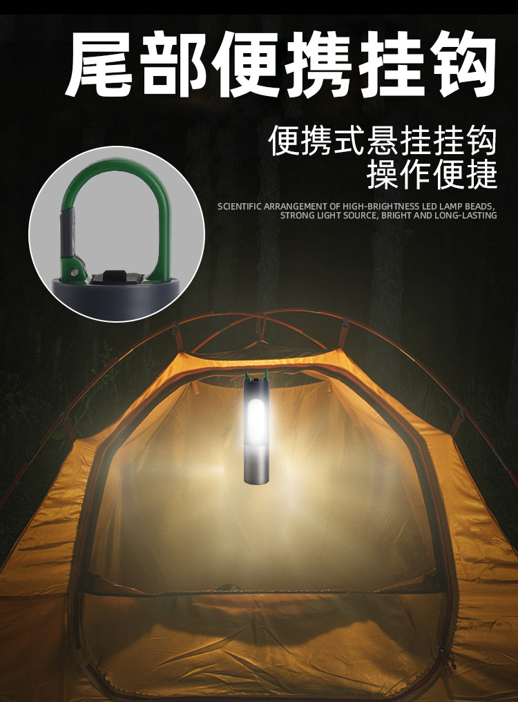 2023跨境新款铝合金大功率P50伸缩变焦强光手电USB充电户外露营灯详情8