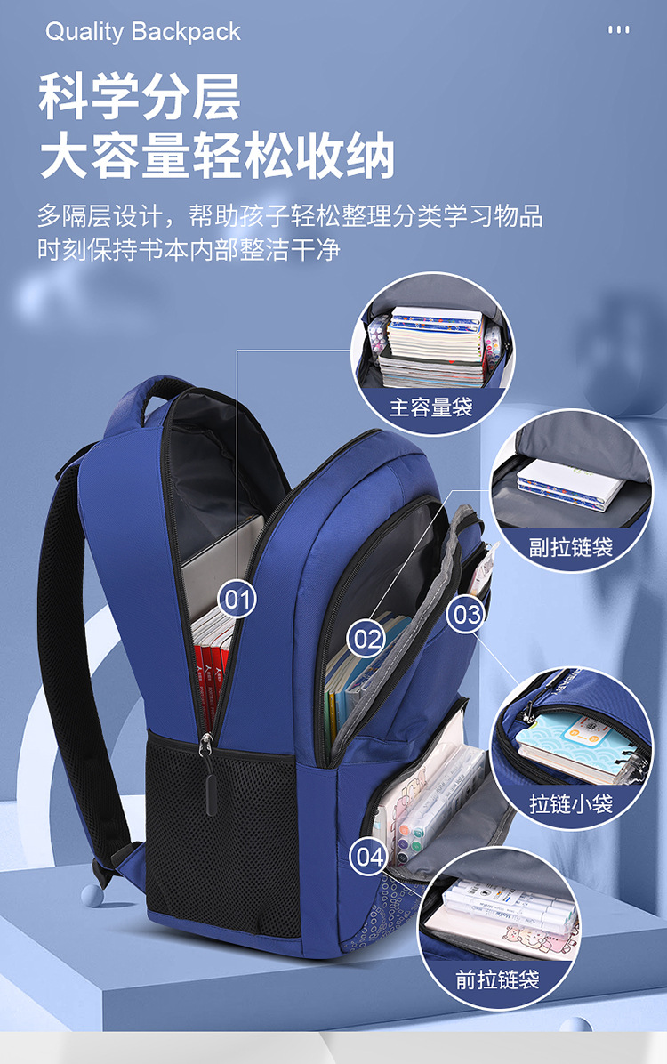 Nuevo modelo sesame baby school school bag hombres 6-12 años luz casual kids school bag multi-compartimento bolsa de estudiante pic 8