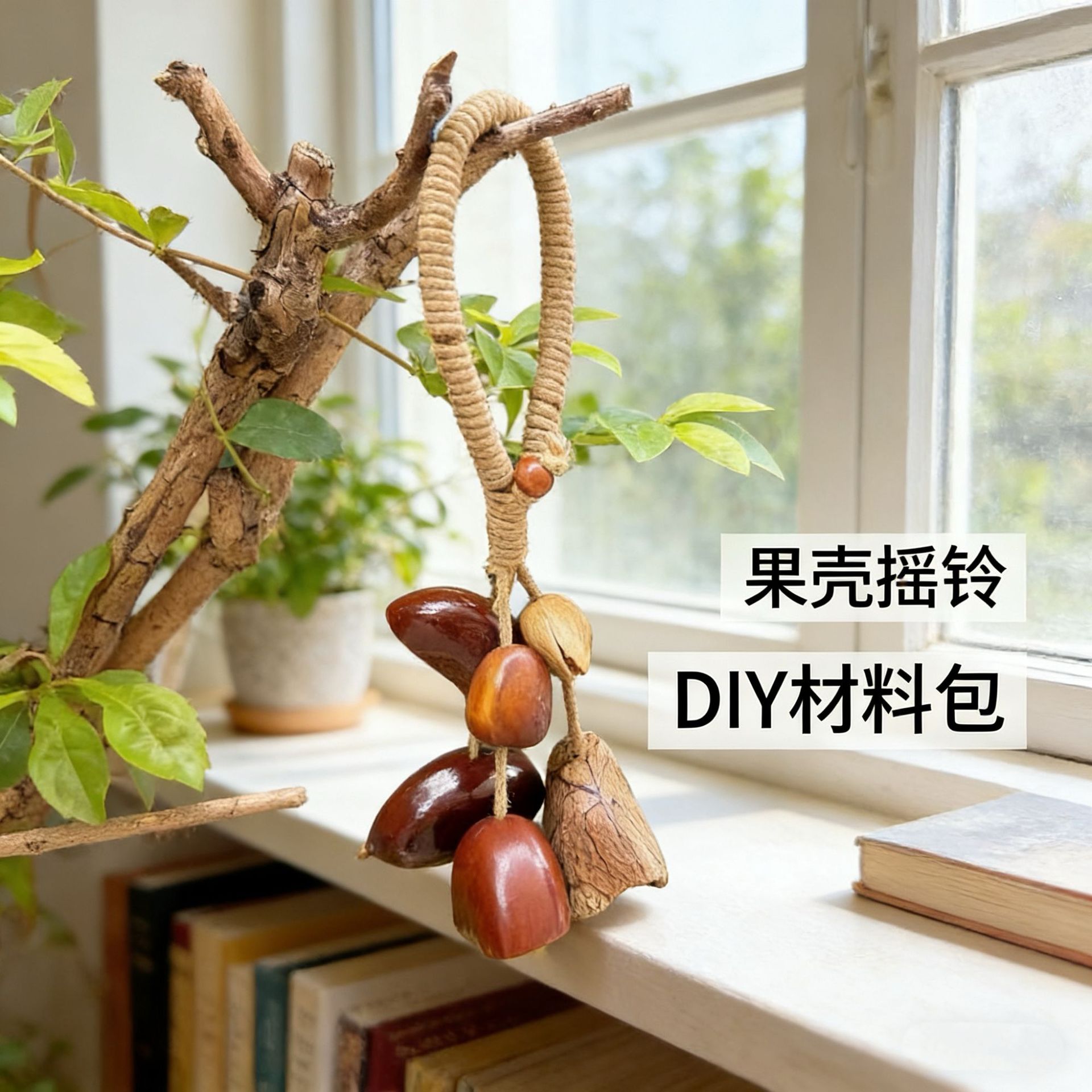 天然果壳手摇铃风铃成品手工DIY材料包疗愈乐器挂饰植物果实包挂详情4