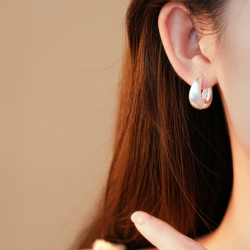 欧美跨境拉丝哑光椭圆耳环时尚潮流百搭耳扣简约高级感耳饰批发女详情13