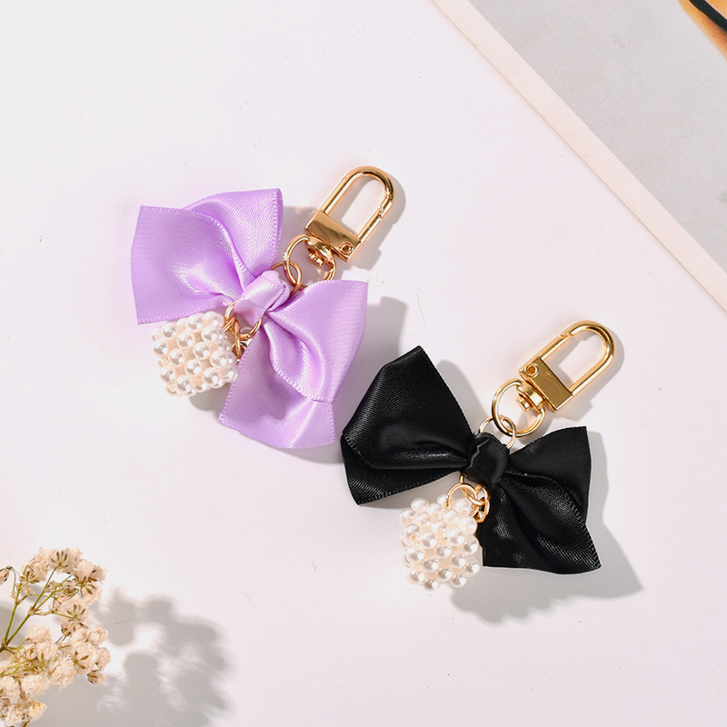 创意珍珠蝴蝶结汽车钥匙扣挂件小清新彩色织带蝴蝶结珍珠魔方配件详情7