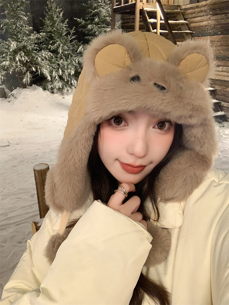 兔耳朵保暖雷锋帽子女士秋冬季加绒厚套头护耳棉帽韩版滑雪骑行帽详情19