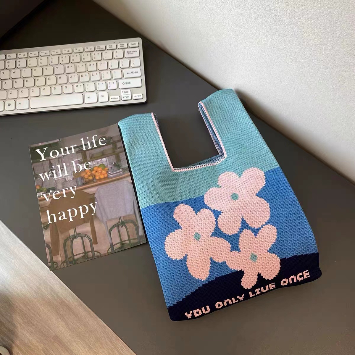 女士针织包多巴胺小包包手机包托特包针织包时尚卡通针织手提袋详情21