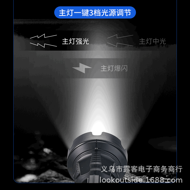 TD-888 手提式强光探照灯 XHP50+COB手电筒 船用手提灯带塑料支架详情5