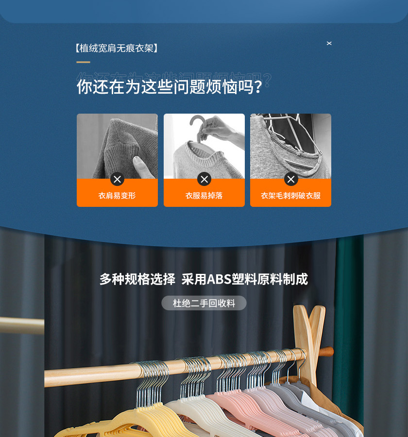 跨境植绒衣架防滑塑料无痕衣架全新料透光衣架家用成人衣服撑子详情4