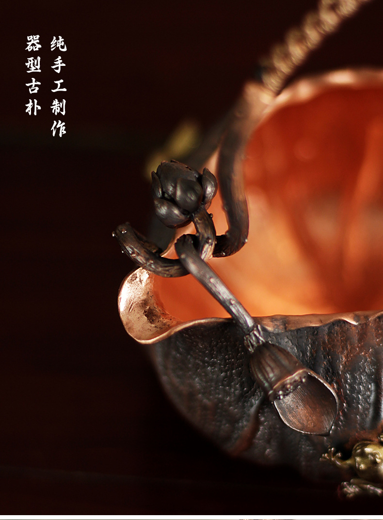 Hand-held wooden handle fair cup, retro purple copper Gongfu tea dispenser, handcrafted tea sea, tea ceremony accessories, large quantity and favorable price pic 2