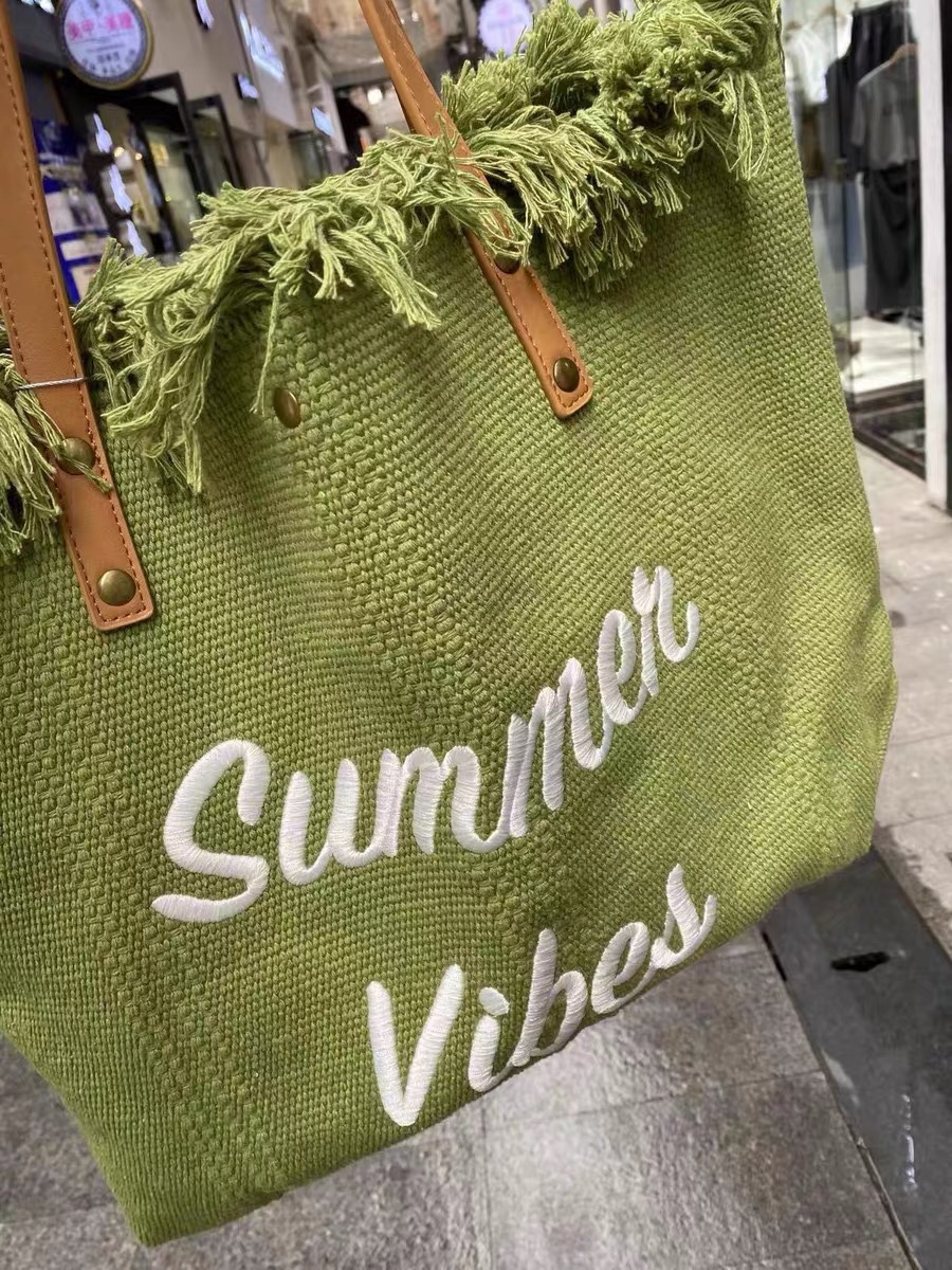 大容量包包帆布包刺绣字母托特包手提包女包编织沙滩包单肩包 Bag详情19