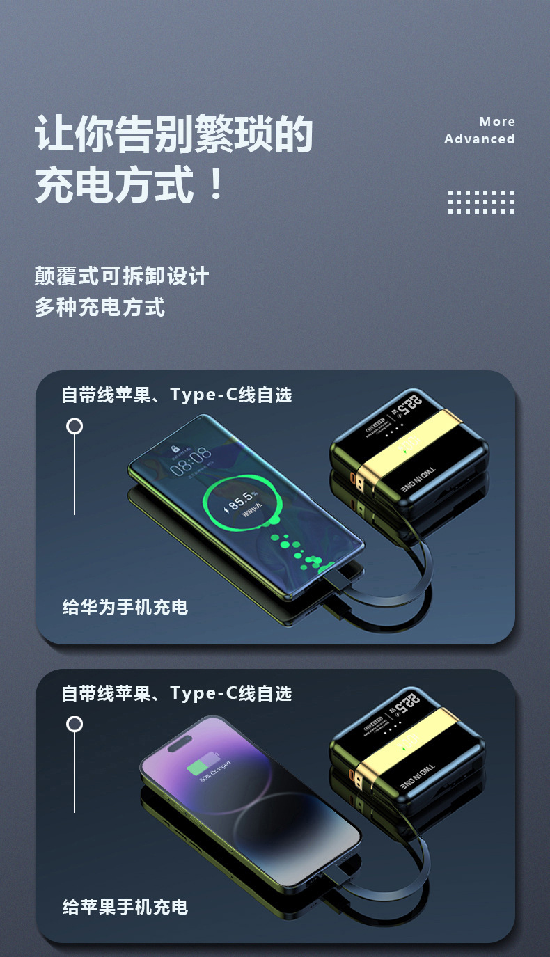 跨境二合一磁吸分离式超级快充自带线10000mAh充电宝移动电源详情4