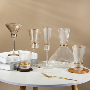 Handcrafted luxurious prism wine glass, crystal glass, Bordeaux Poly aroma wine glass, European vertical striped highball glass pic 3