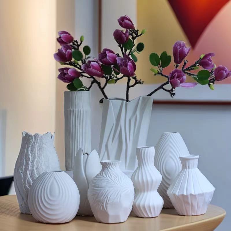 2025 nordic wind jarrón de cerámica blanca hogar moderno y simple escritorio decorativo pieza de montaje hidroponía flores flores secas contenedor pic 2