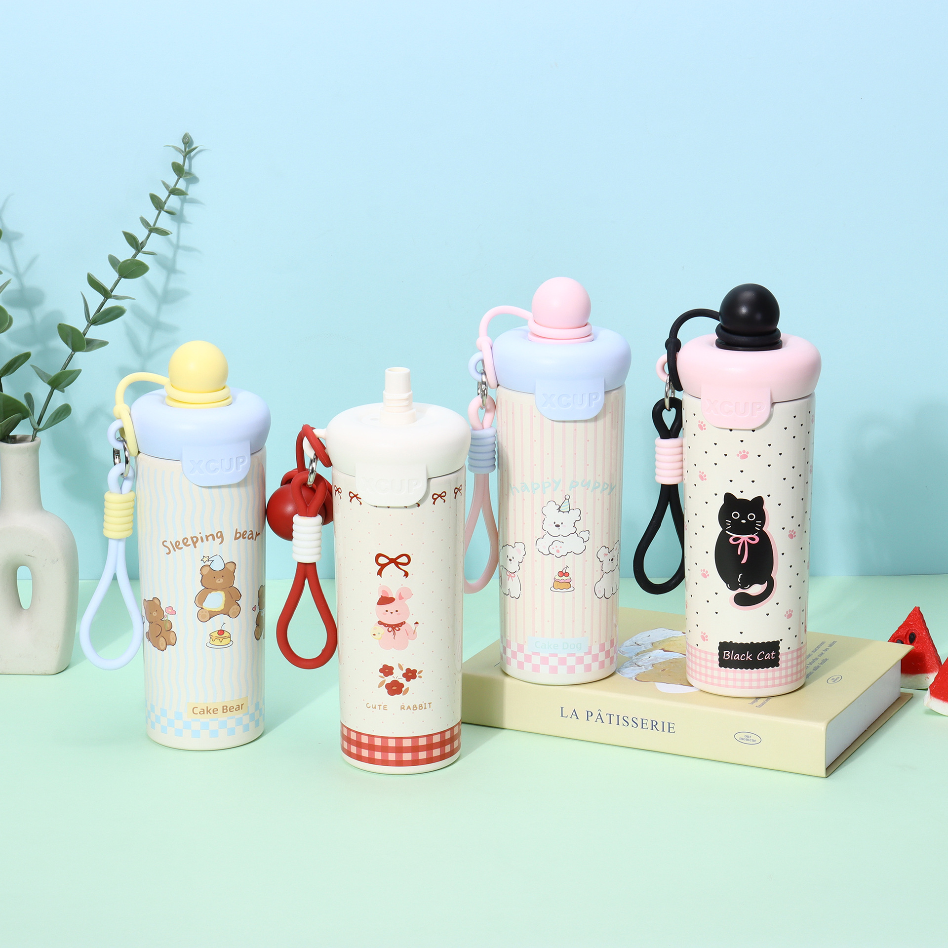 高颜值316不锈钢浮球保温杯新款卡通花茶塑料吸管杯提绳水杯批发详情2