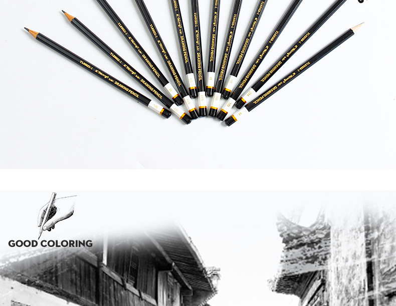 Yalong Cross-border Soft Poplar Wood Professional Art Pencils 12 pieces Mixed standard pencils HB2B Art Sketch pencils pic 6