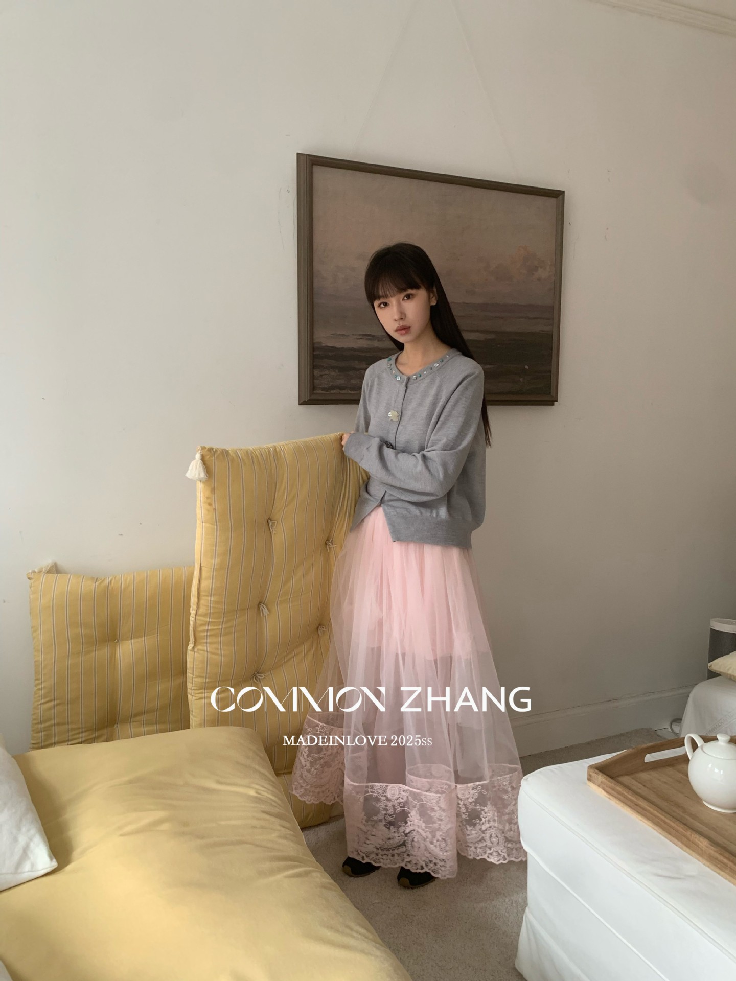 CZ ZHANG韩版网纱蕾丝拼接层次感微透高腰显瘦a字半身裙女B12103详情13