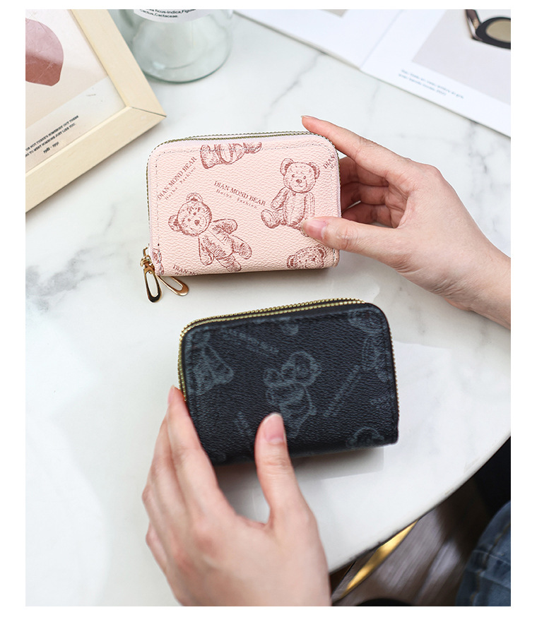 新款双层拉链风琴卡包短款卡通小熊印花风琴卡包多卡位零钱包批发详情4