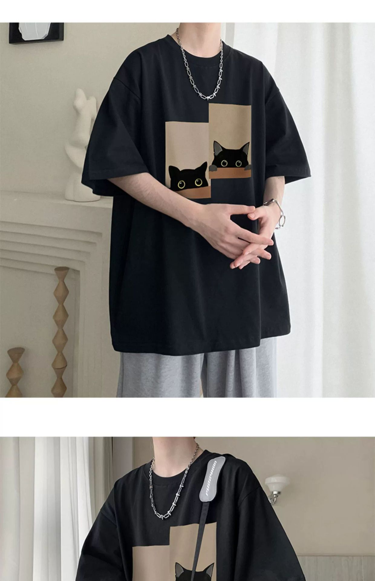 酒红色廓形短袖T恤男生夏季男士情侣衣服2024新款青少年宽松半袖详情13