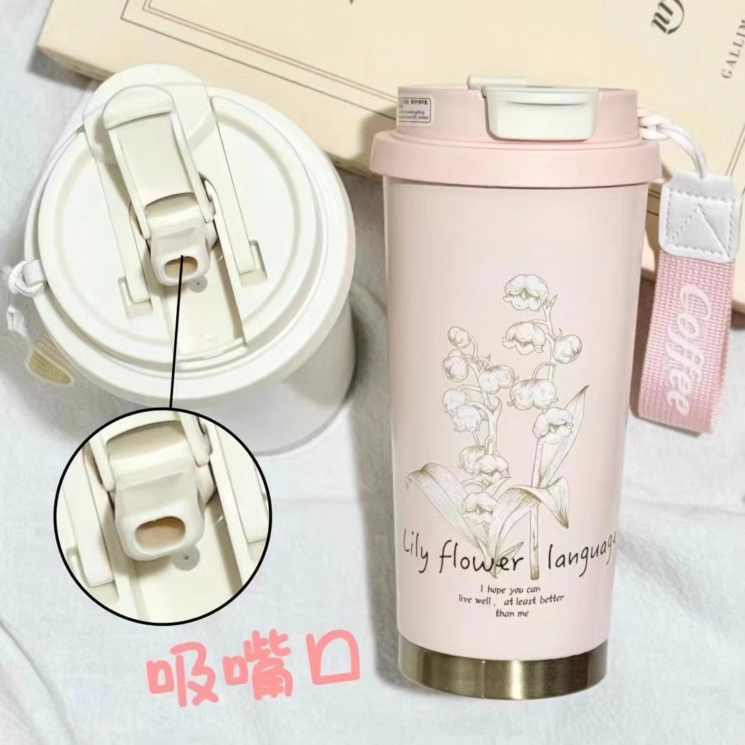 新款铃兰保温杯316不锈钢咖啡杯女生大容量高颜值吸管水杯礼品杯详情2