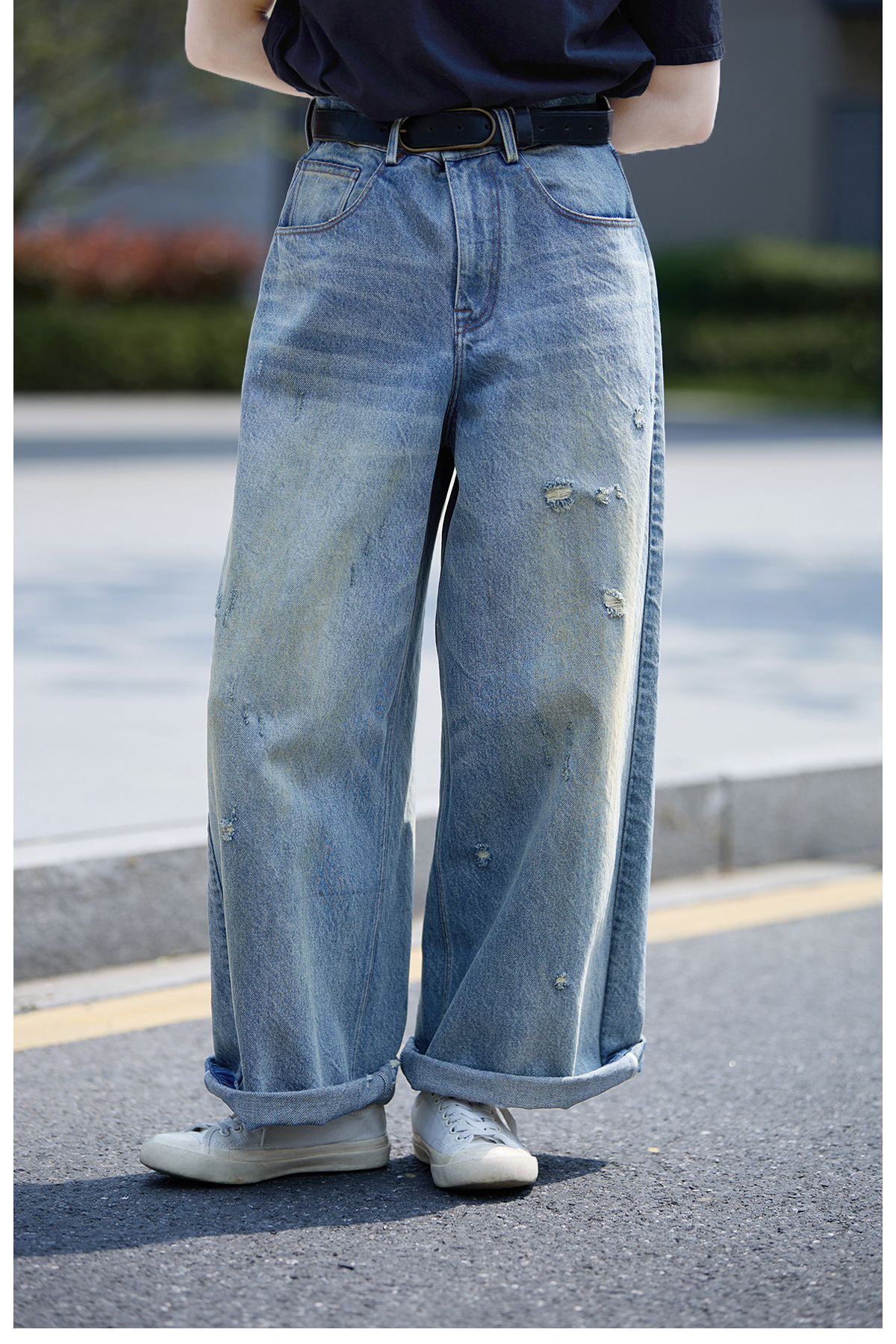 【 Random Thoughts 】 Summer Storm Ripped Heavy Washed jeans straight-leg pants for all four seasons pic 23