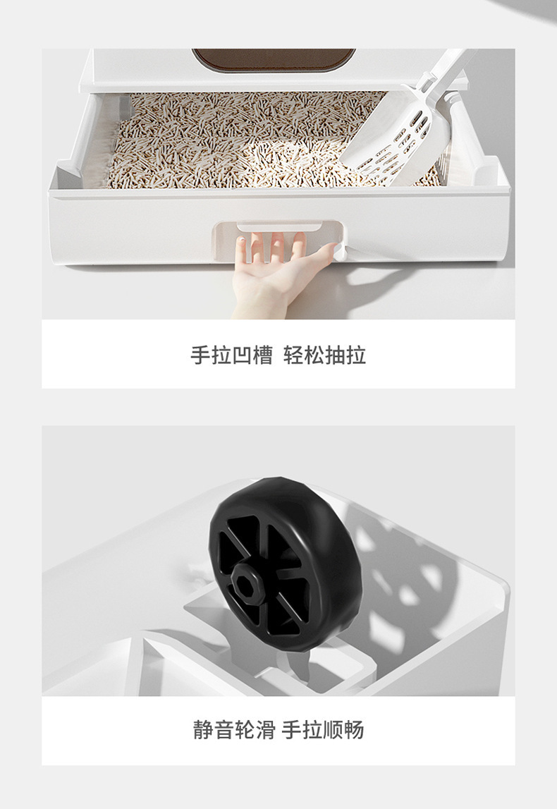 新款智能除臭猫厕所超大号顶入式防外溅抽屉全封闭特大猫砂盆跨境详情8