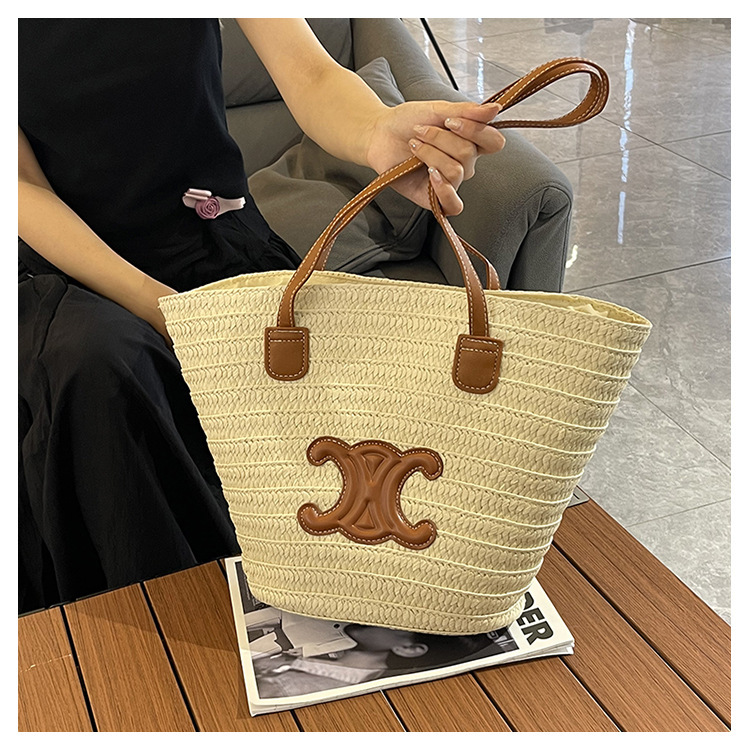 单肩草编包女士手提包大容量夏日旅游沙滩包手工编织菜篮子腋下包详情40