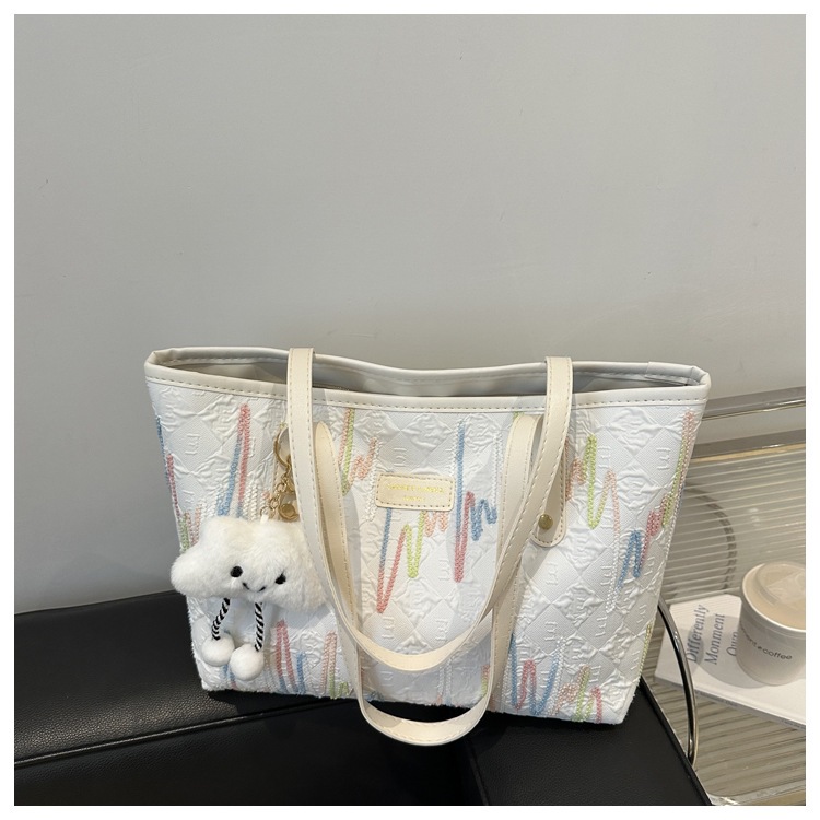 学生上课布袋包包女2024新款单肩腋下包条纹大容量通勤休闲托特包详情40