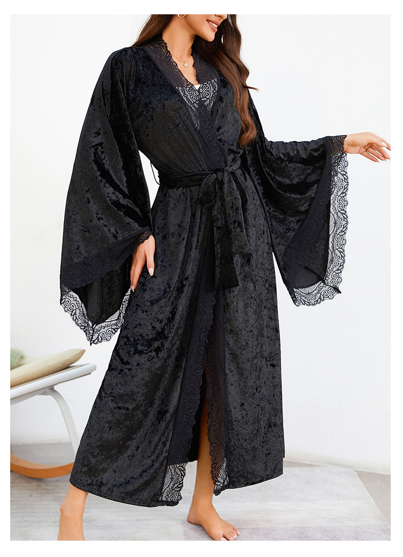 Factory direct sales of velvet and lace patchwork home wear series, sexy V-neck slit nightgowns, halter nightgowns in multiple styles pic 20
